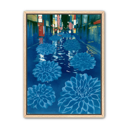 Neon spills into blue floodwater