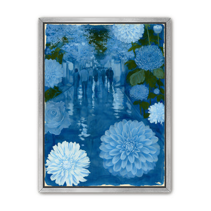 Blue street with flowers