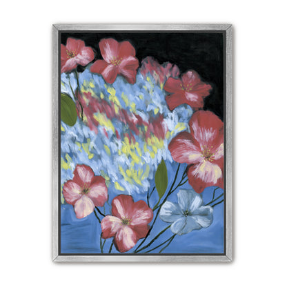 Flowers across the blue field