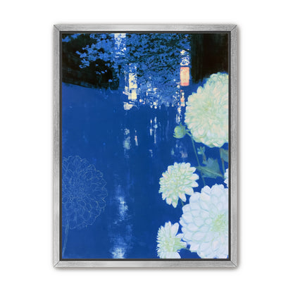 White blooms on blue canal