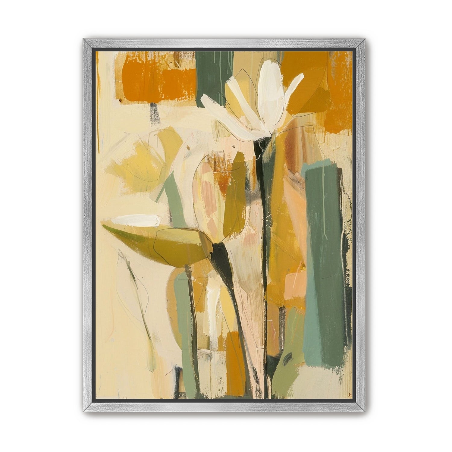 White flower in ochre blocks