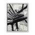 Non-Representational: Thick black brushstrokes cross and stack over a white surface filled with fine scratched lines.
