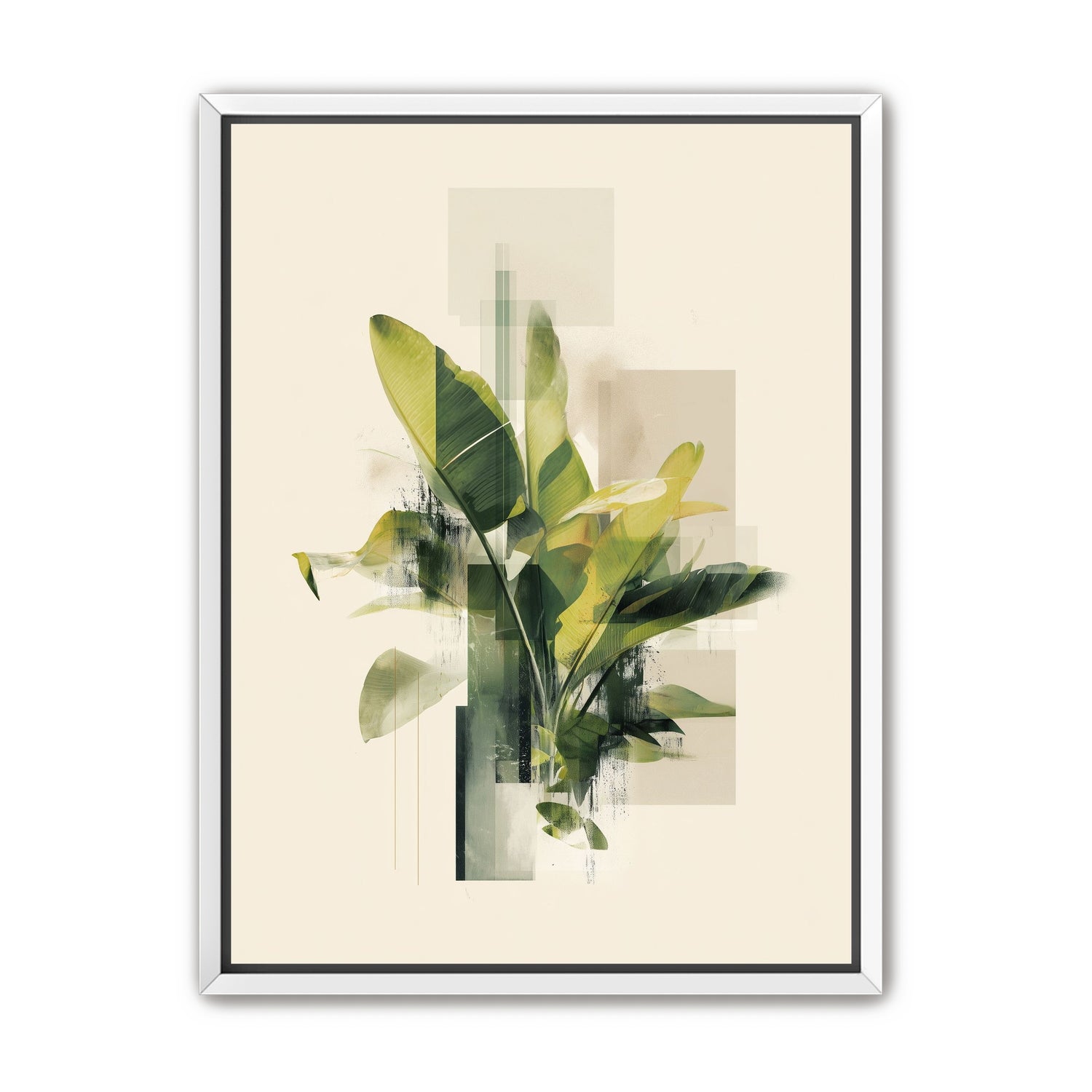 Green leaves among glassy blocks