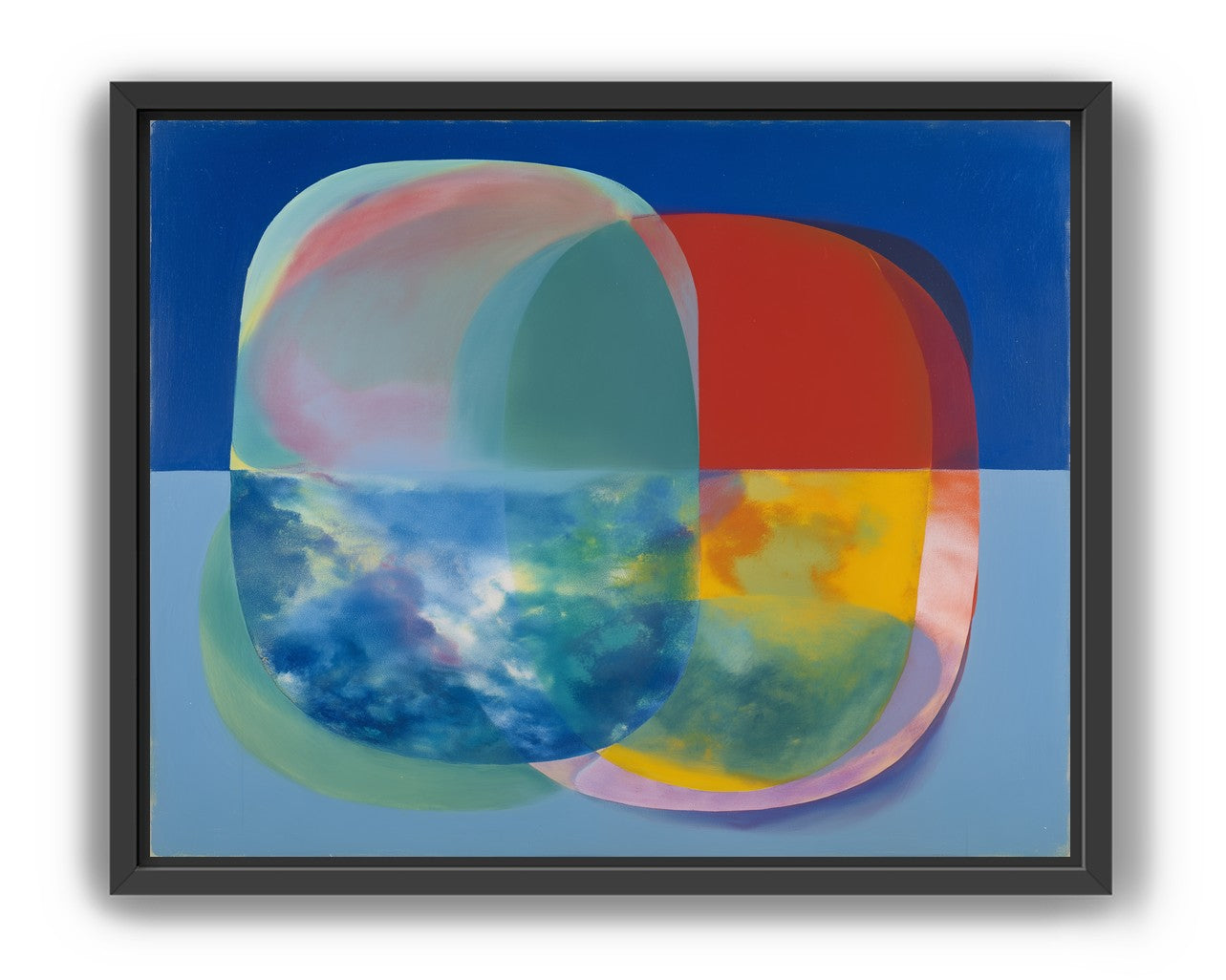 Translucent overlaps on blue field