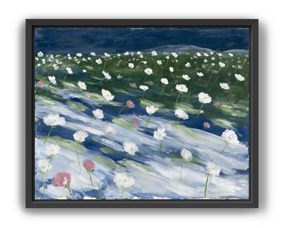 White flowers in wind streaks
