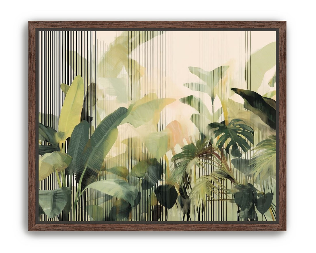 Green leaves in striped light