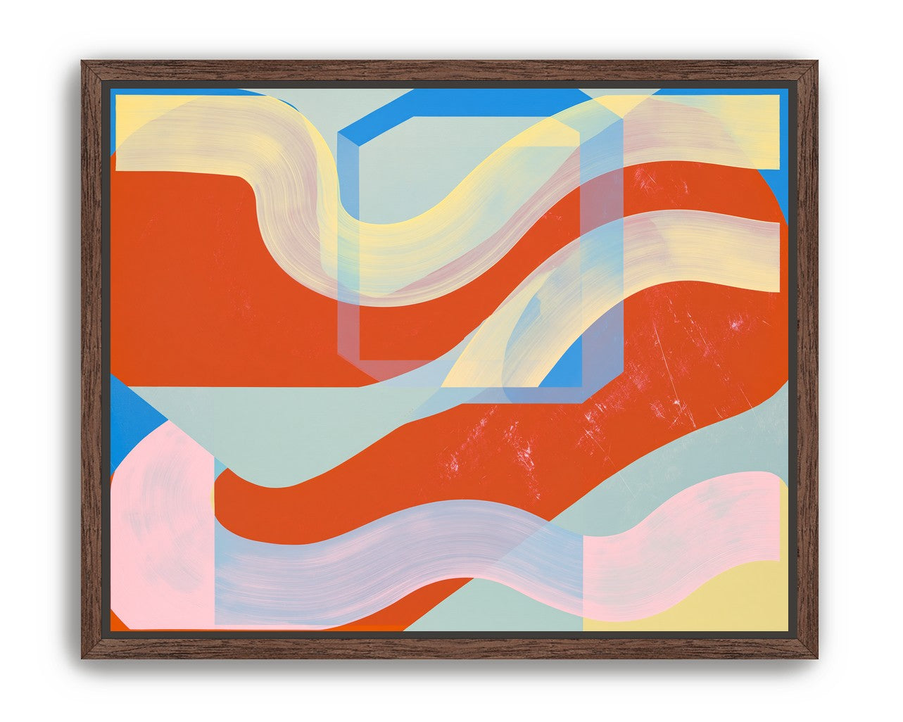 Translucent bands over red blocks