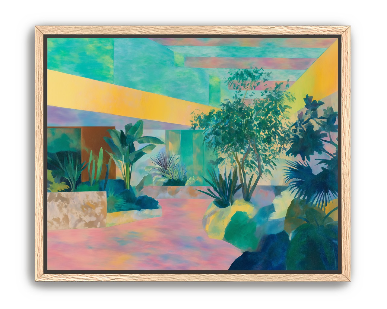 Garden beneath striped light