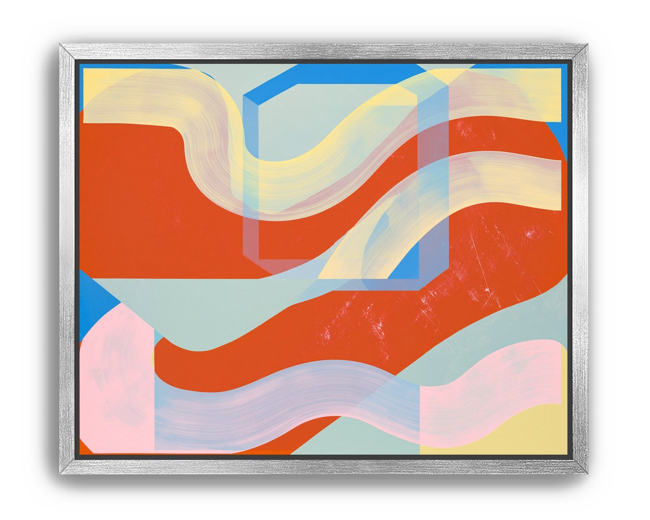 Translucent bands over red blocks