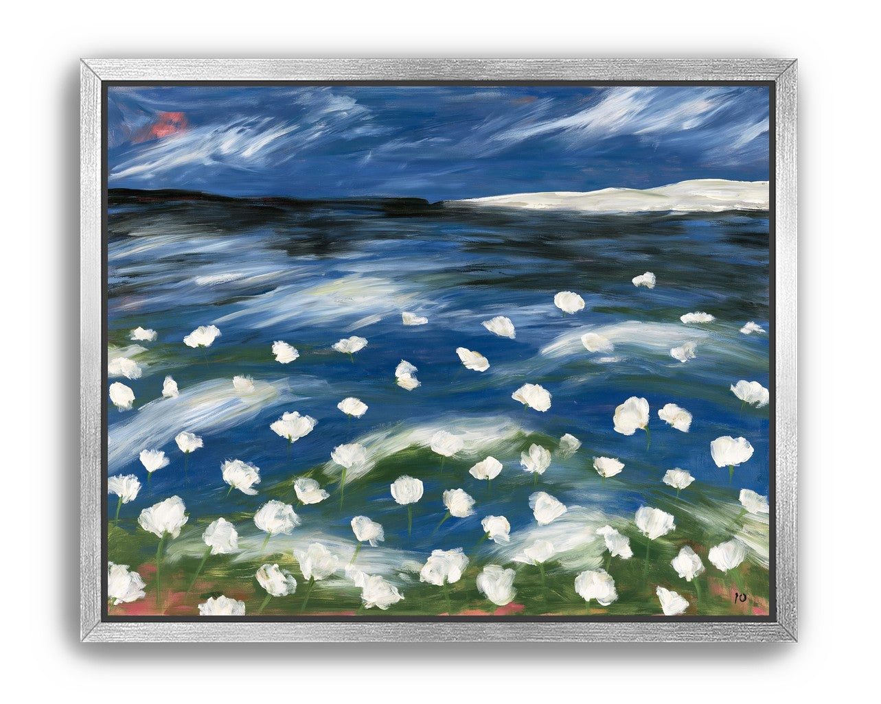 White flowers in blue wind