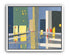 Yellow windows on wet blue street