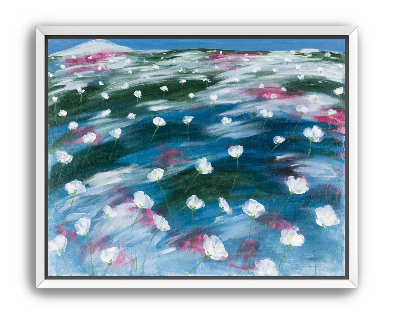White flowers in windblown hills