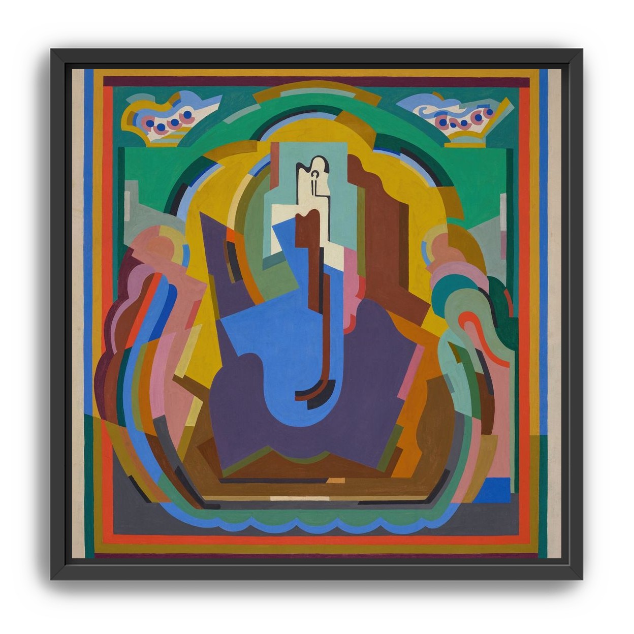 A figure under painted arches