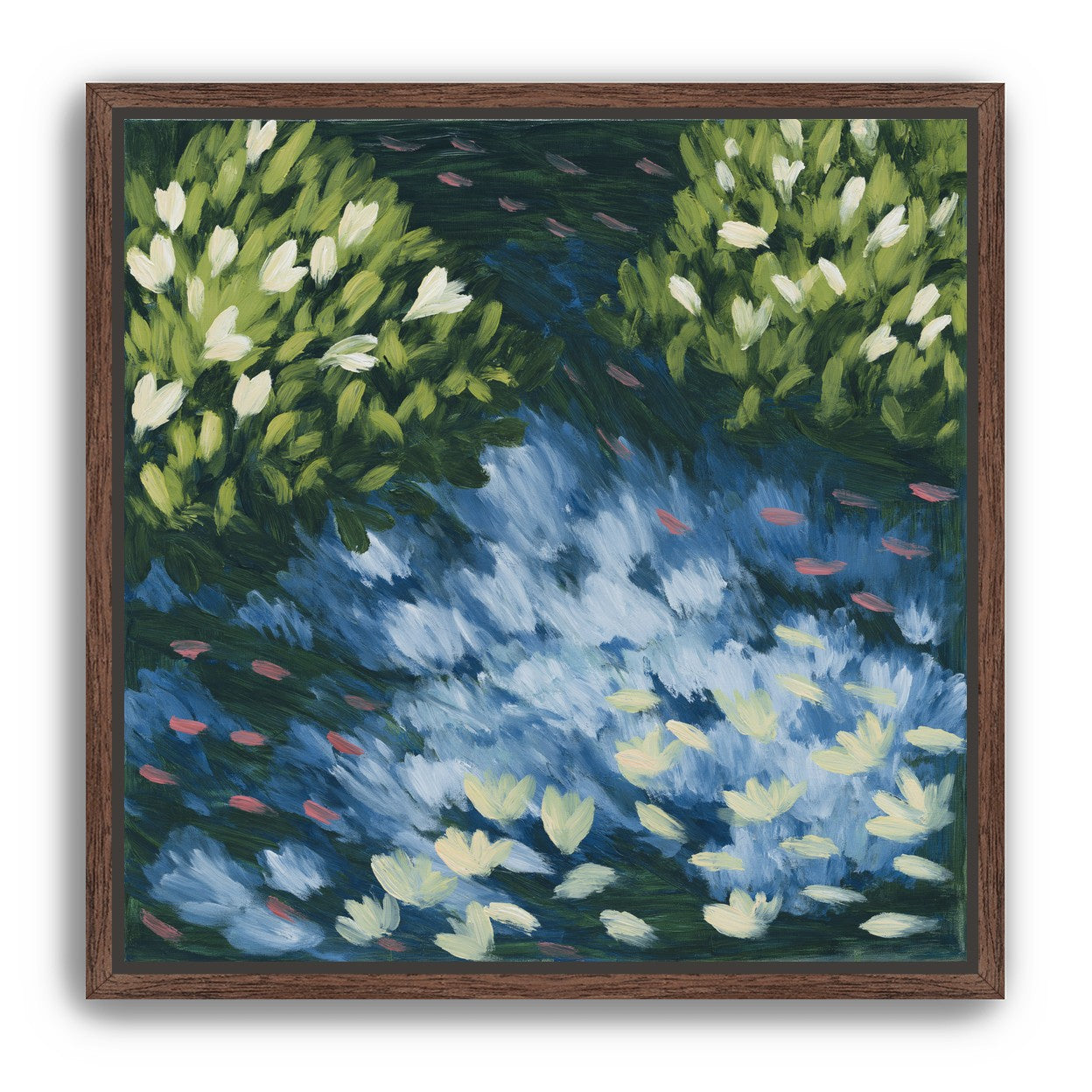 Water lilies over passing fish