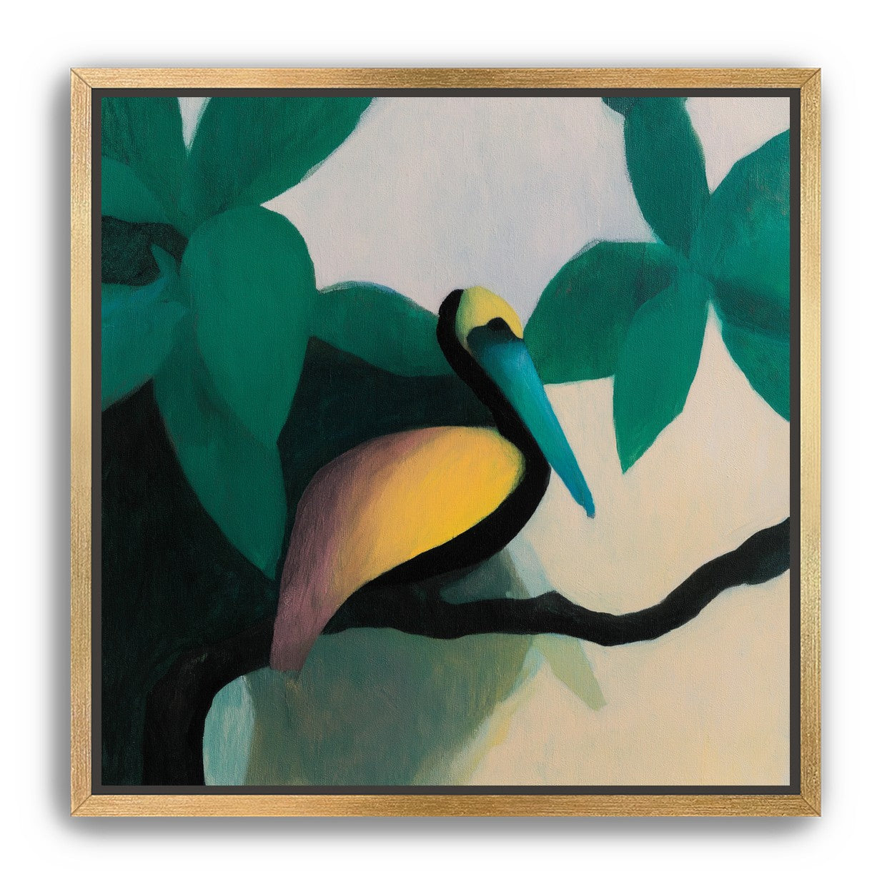 Blue beak in teal leaves