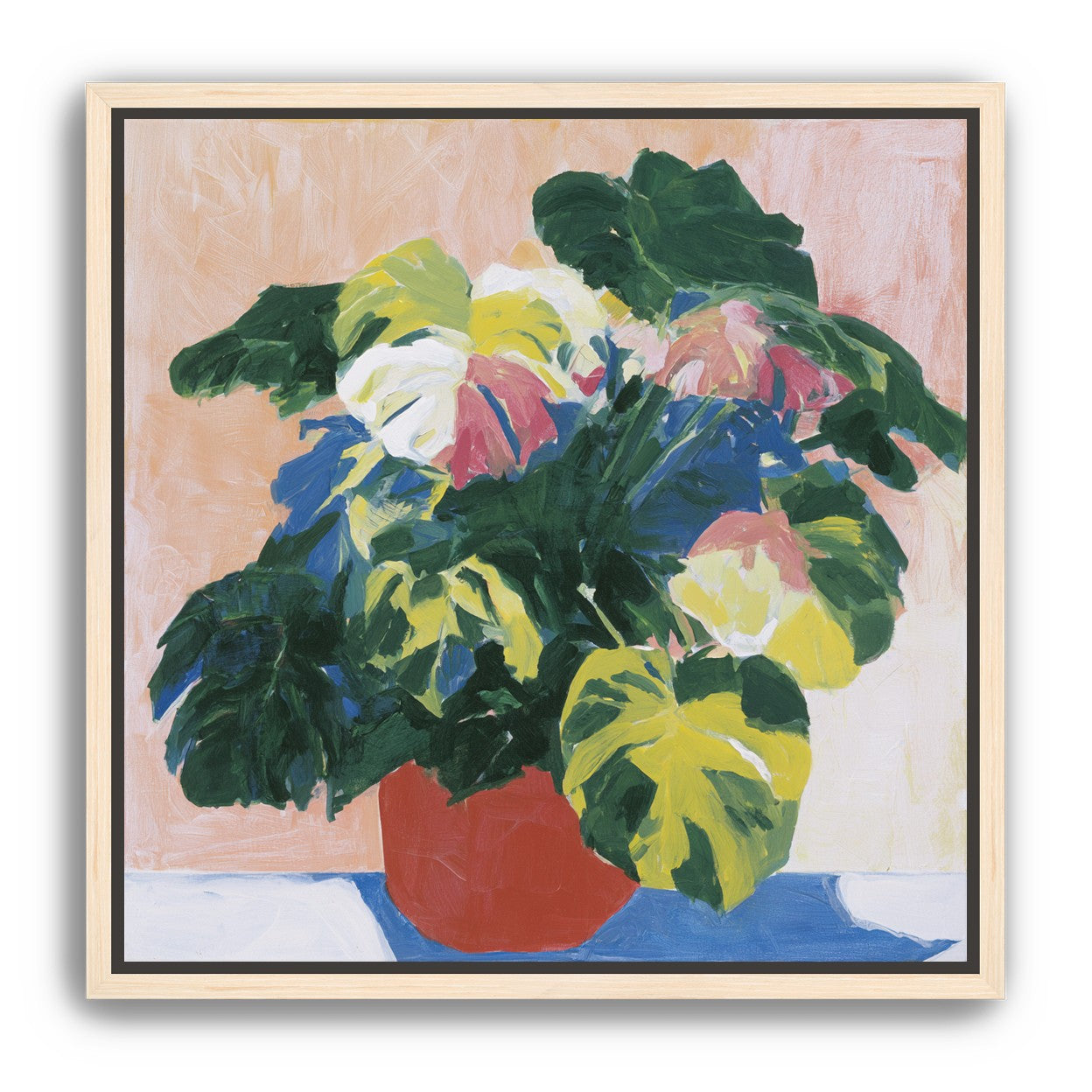 Red pot under heavy leaves