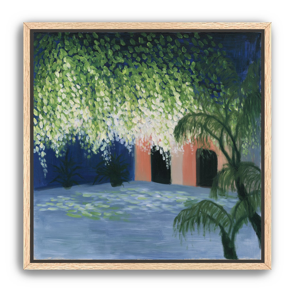 Doorway under falling blossoms