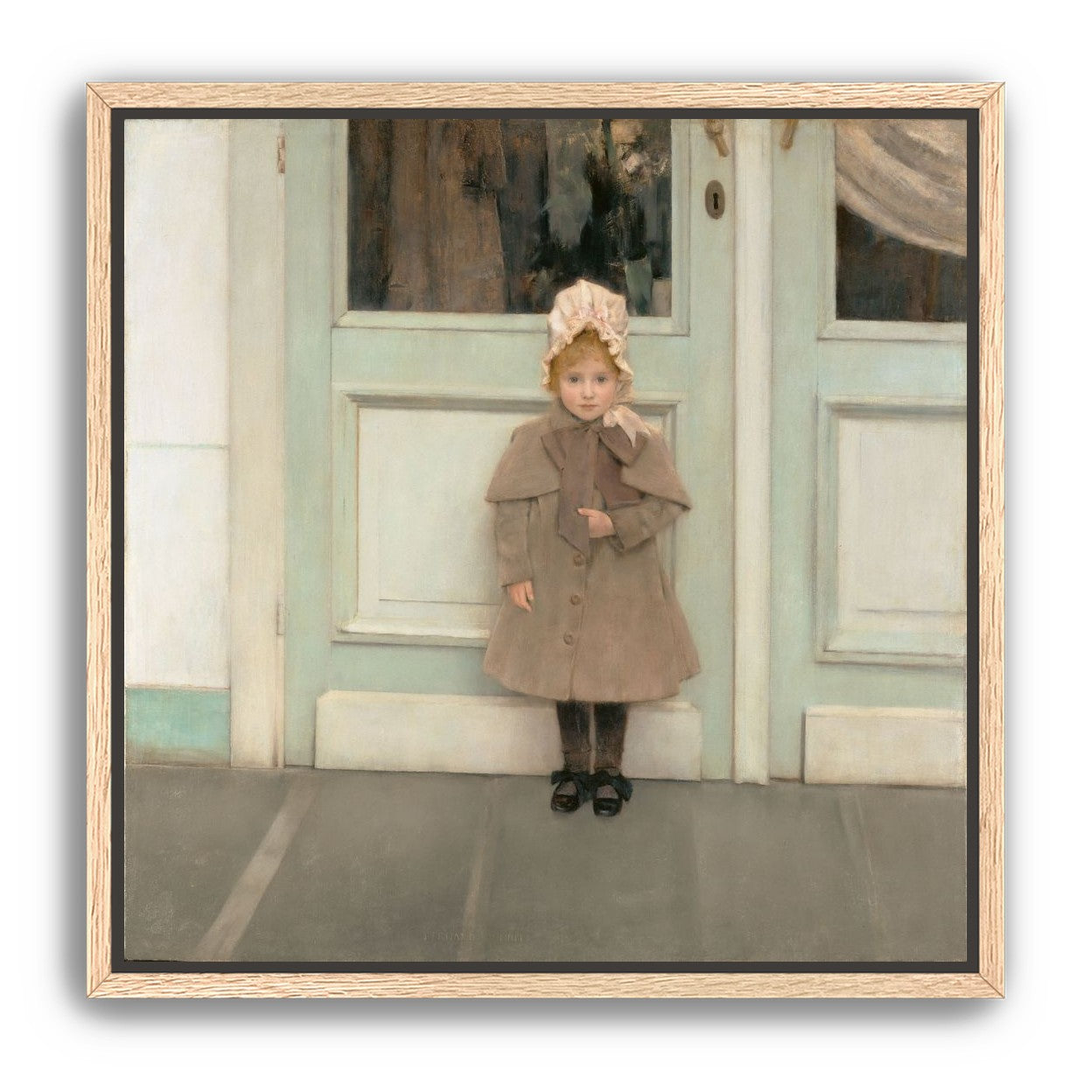 A child beneath pale doors