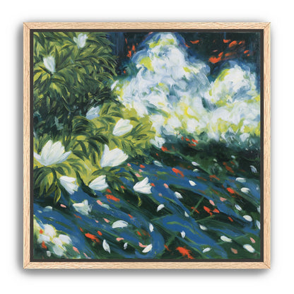 White petals on blue water