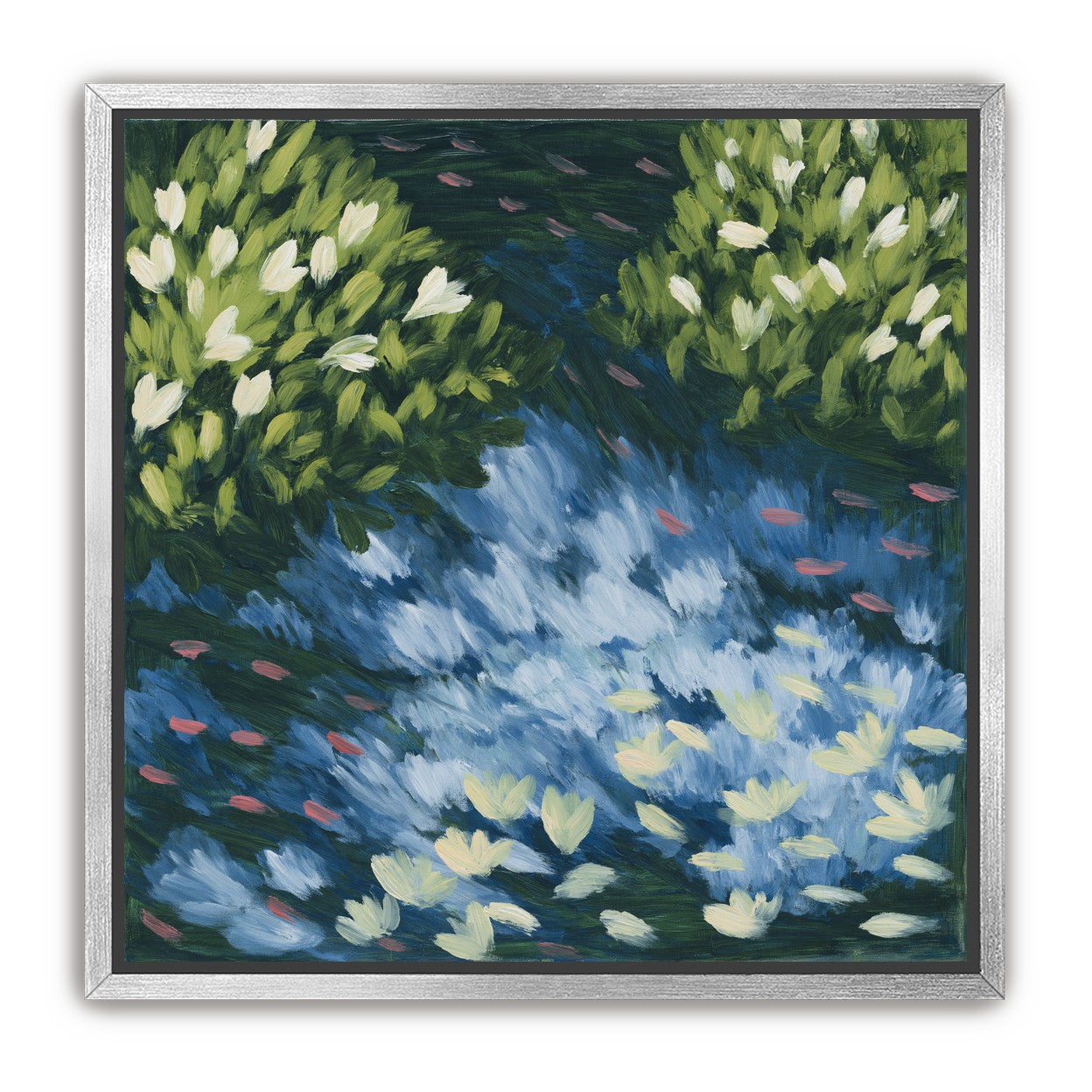 Water lilies over passing fish