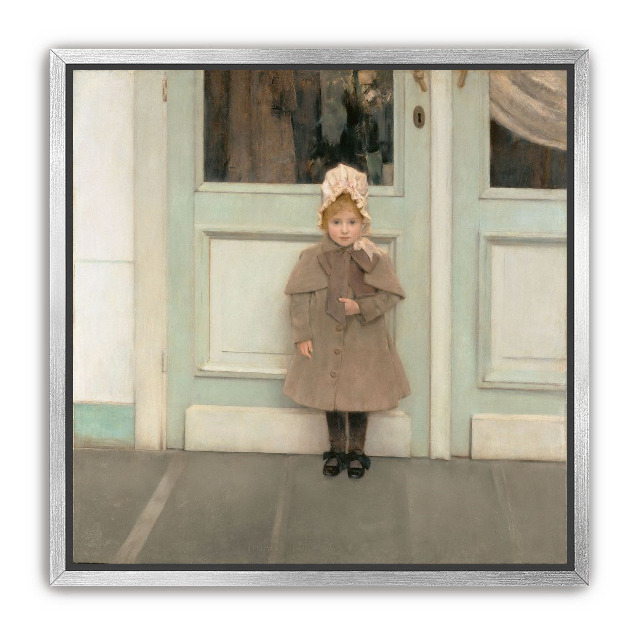 A child beneath pale doors