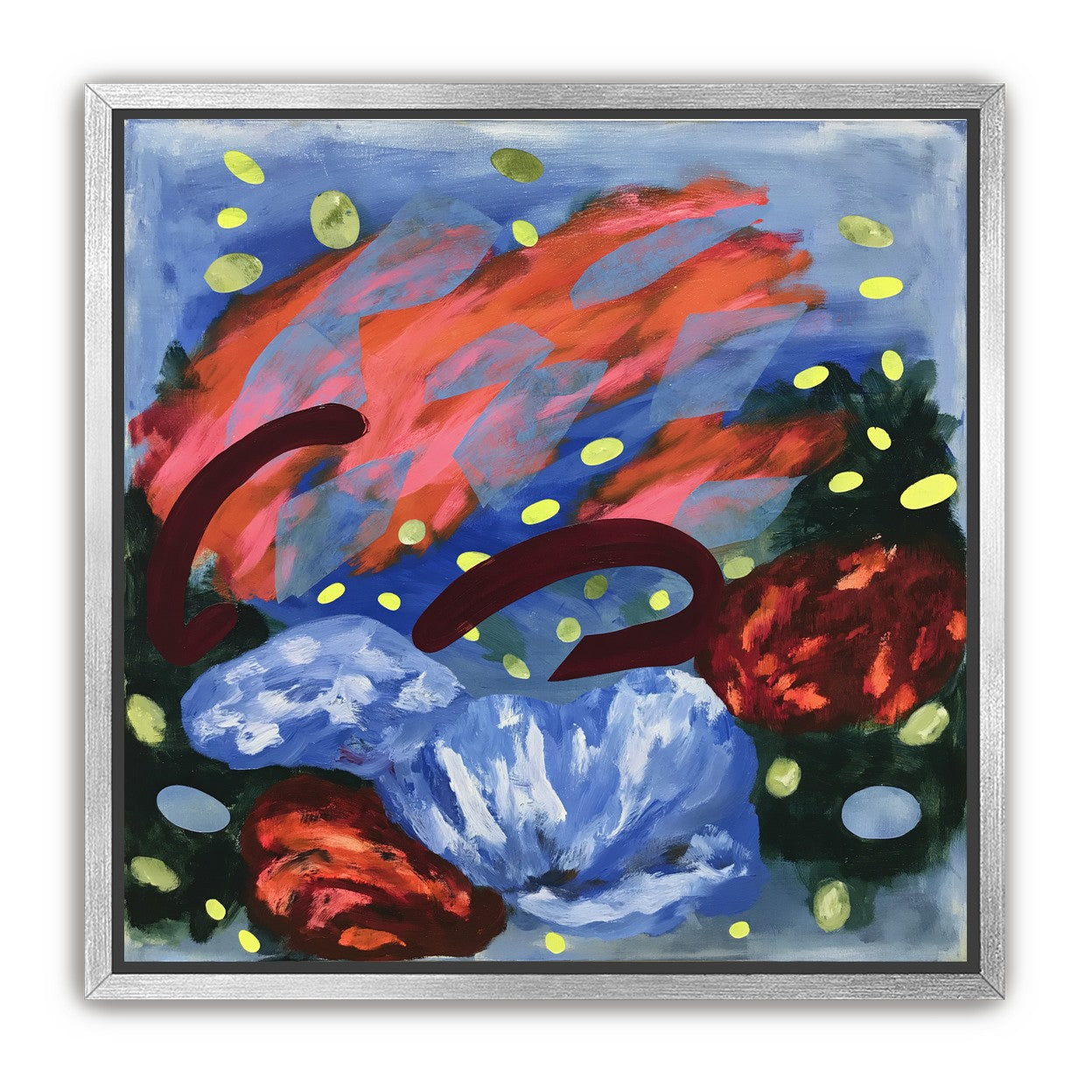 Layered brushstrokes with yellow ovals