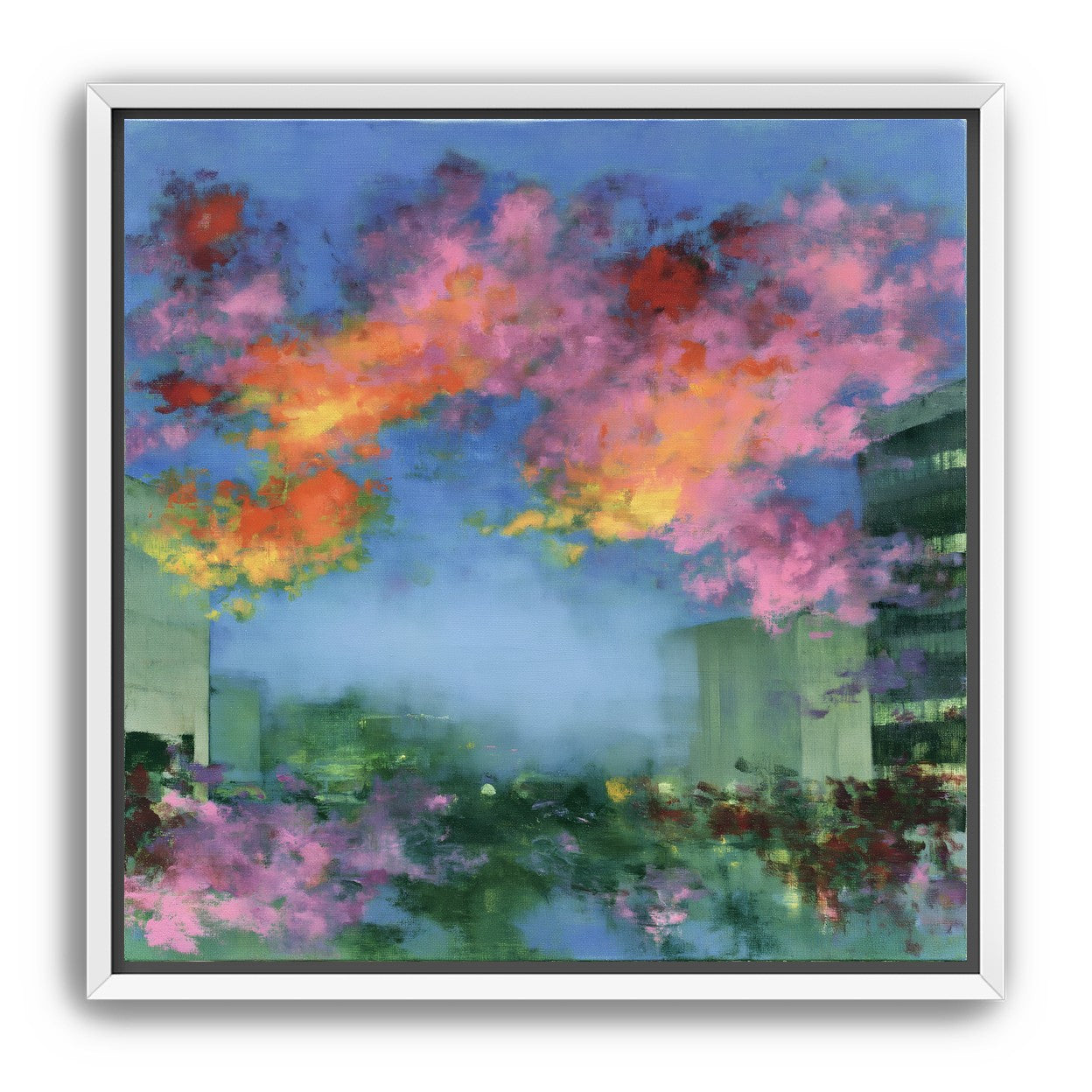 Neon clouds over rooftops
