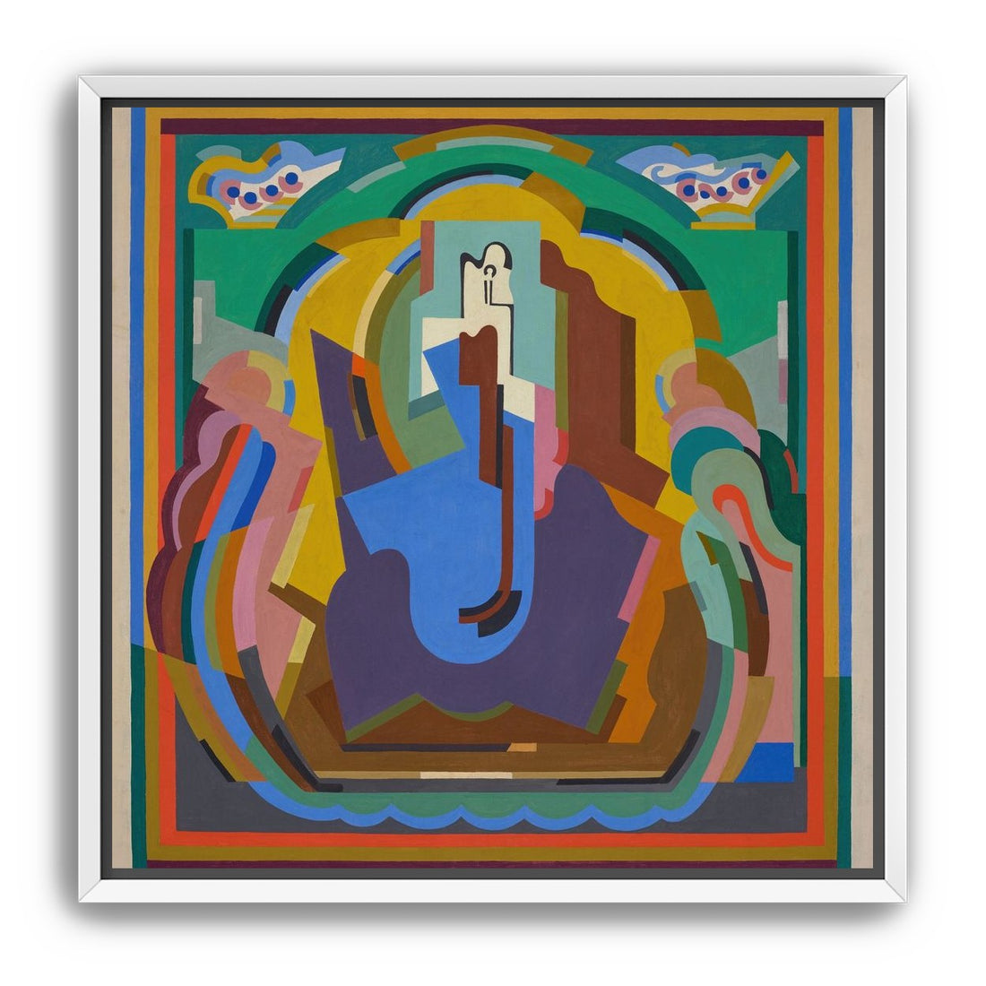 A figure under painted arches
