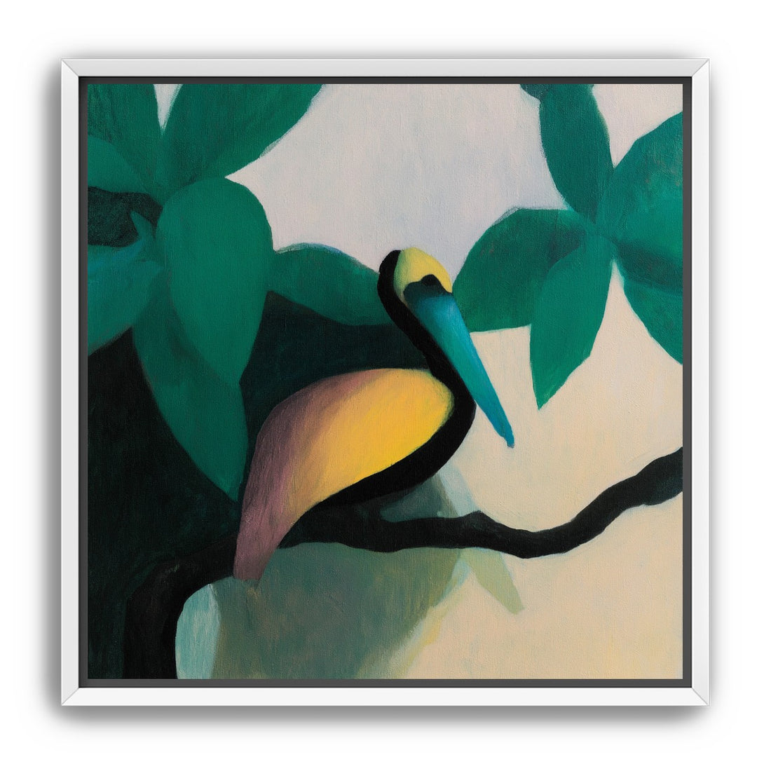 Blue beak in teal leaves