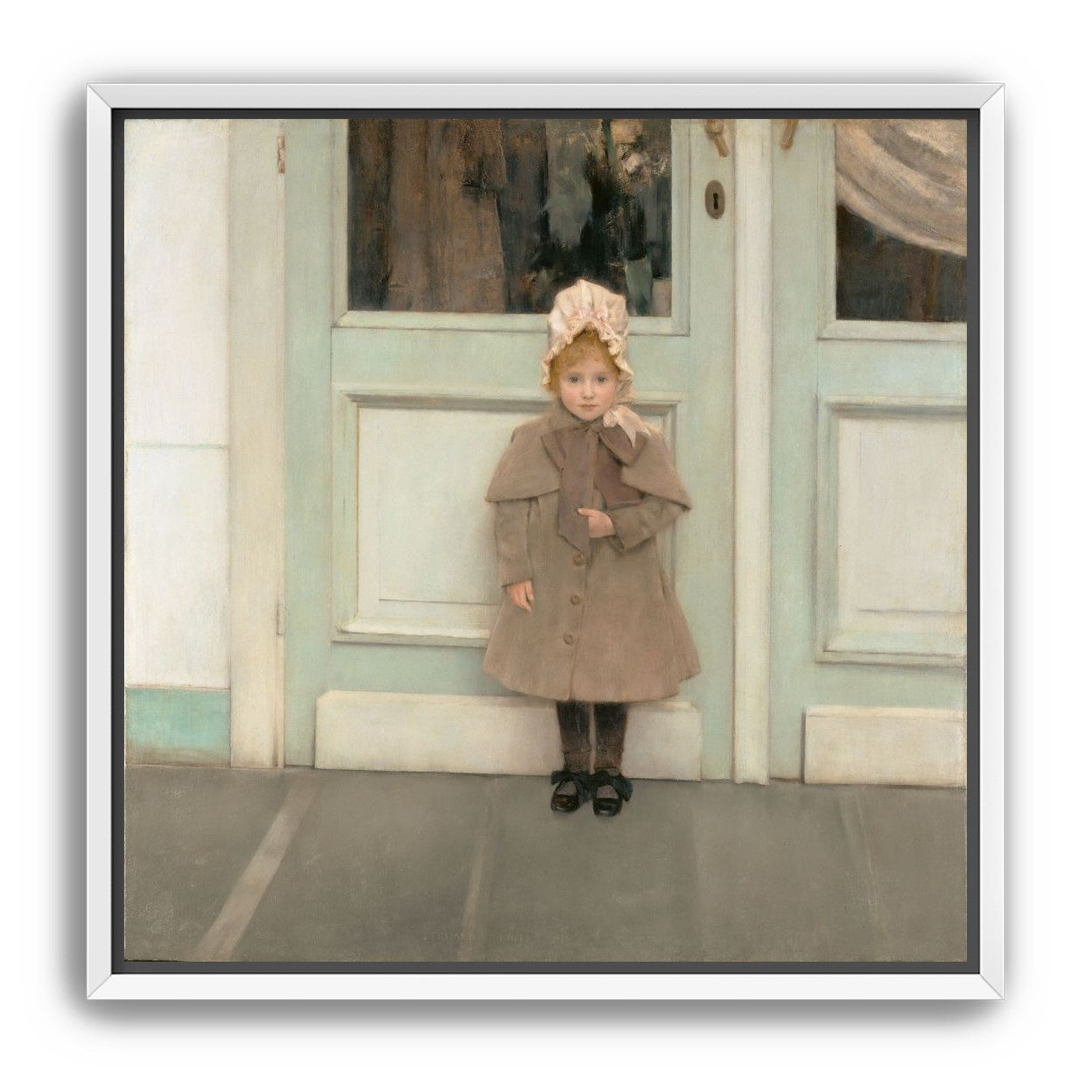 A child beneath pale doors