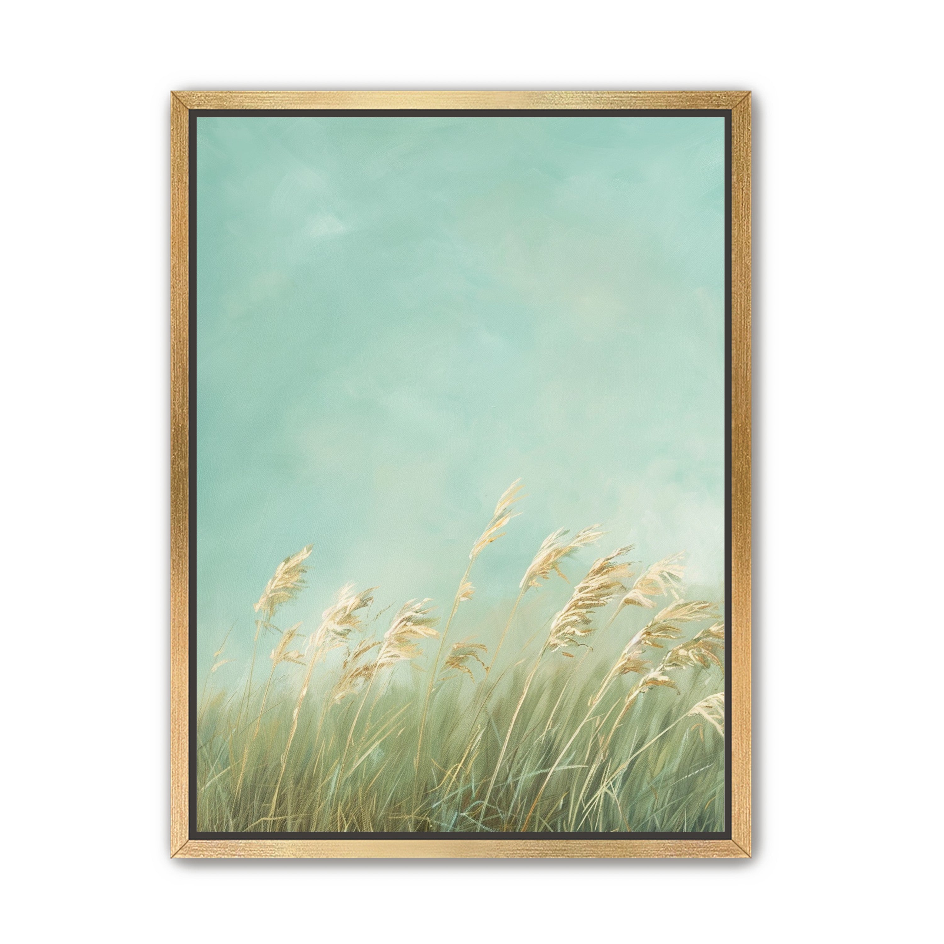 Turquoise sky over pale grass