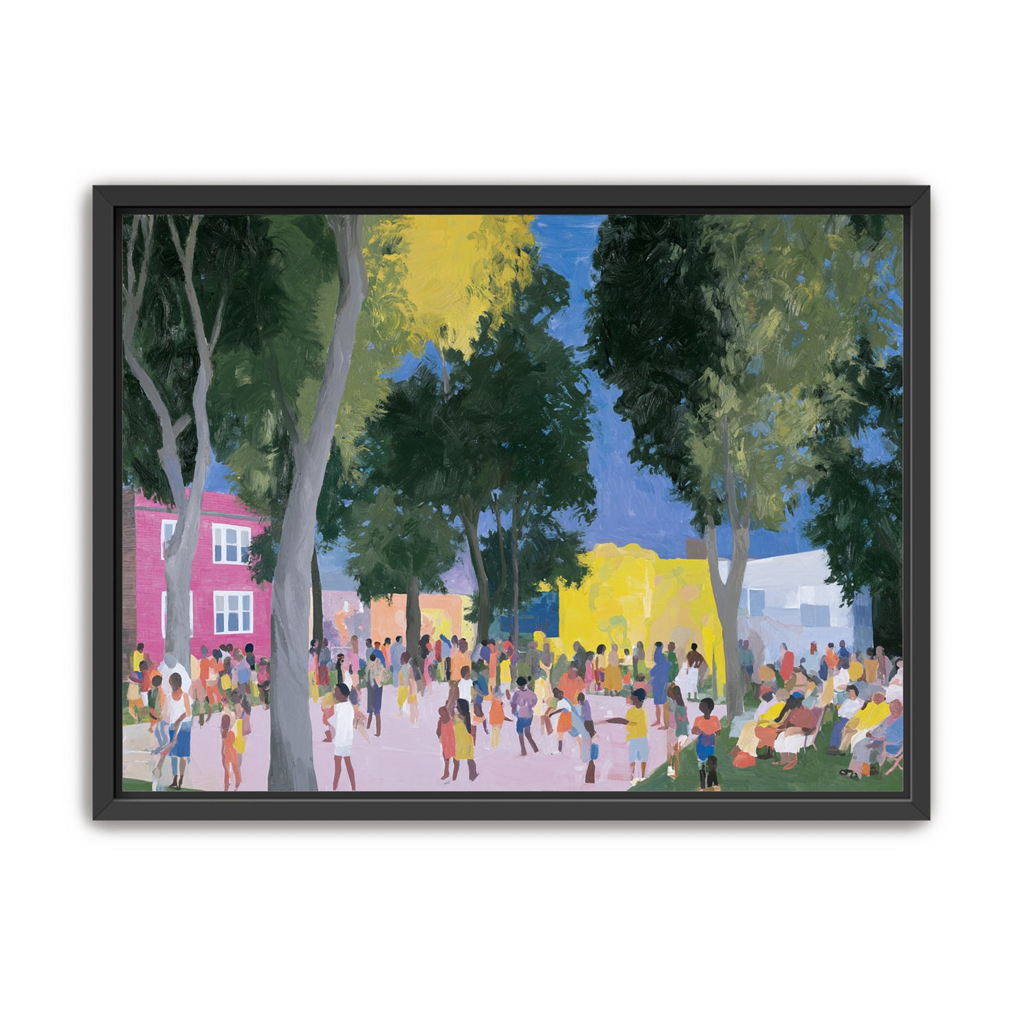 Summer crowd under tall trees