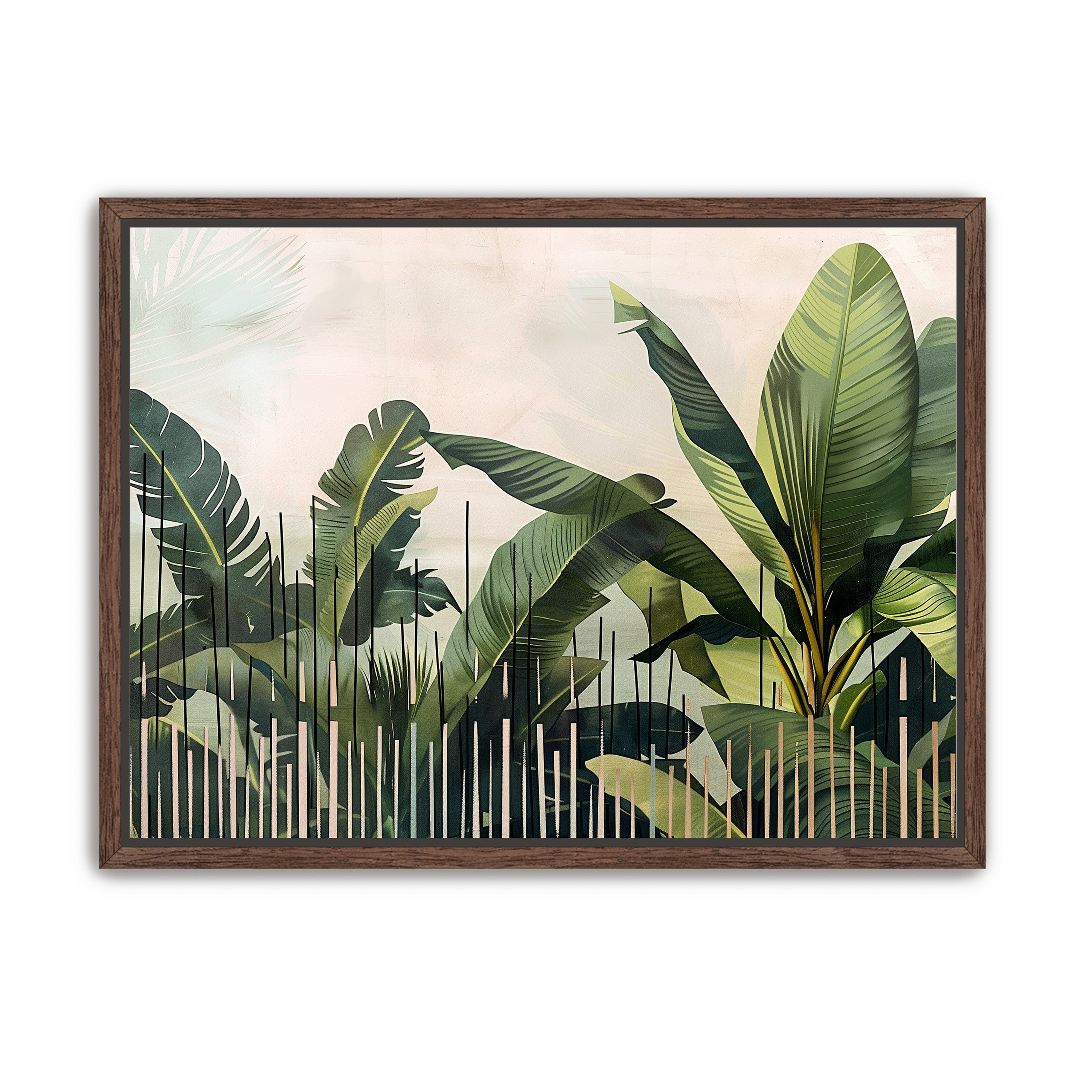 Tropical leaves behind black bars