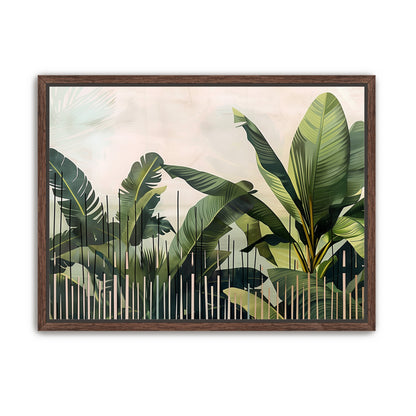Tropical leaves behind black bars