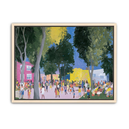 Summer crowd under tall trees