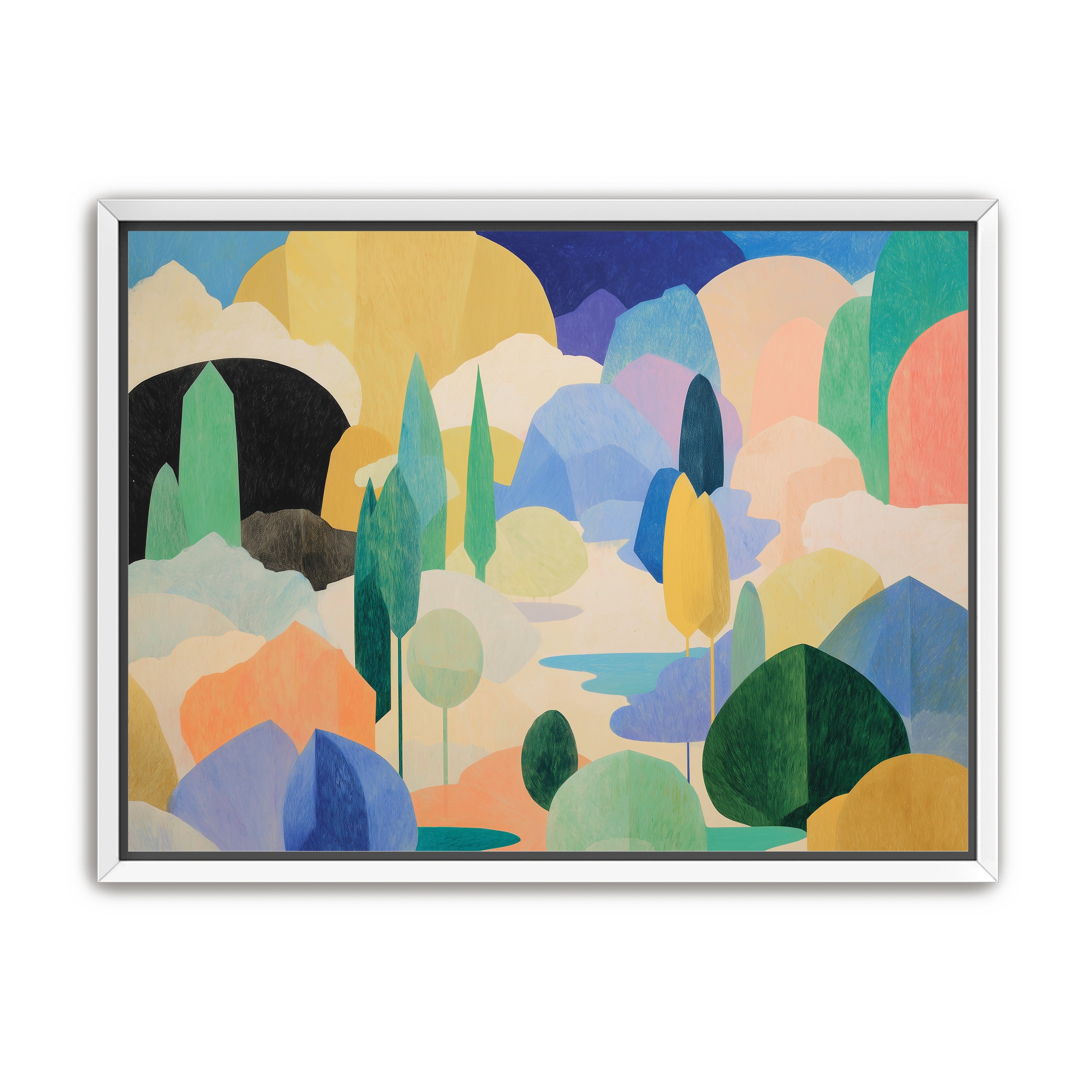 Ponds among pastel hills