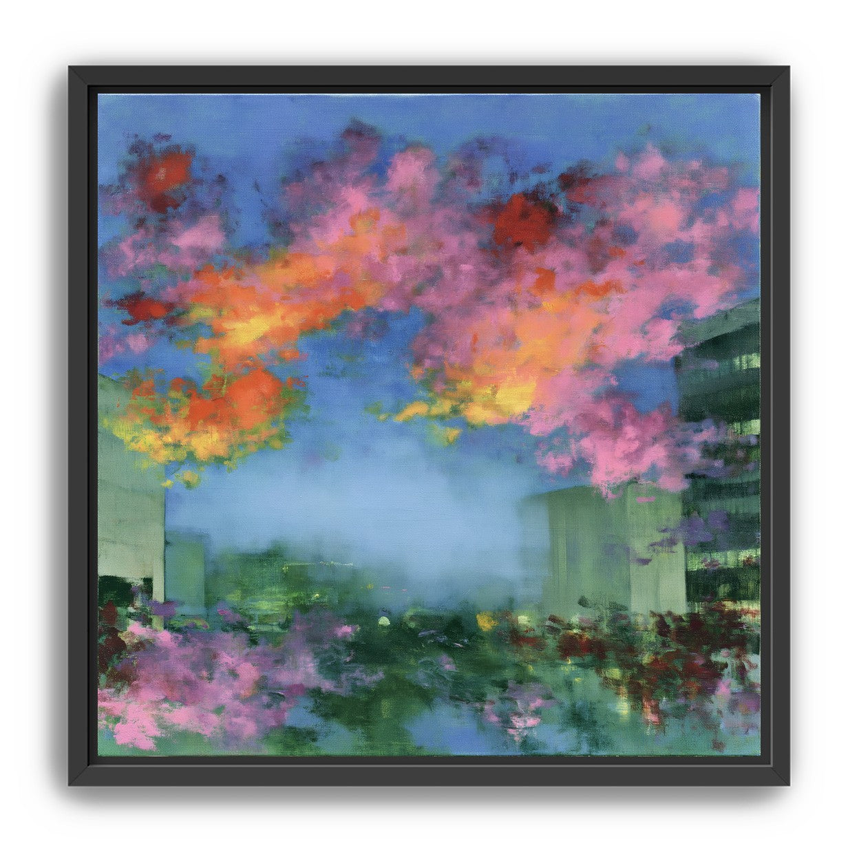 Neon clouds over rooftops