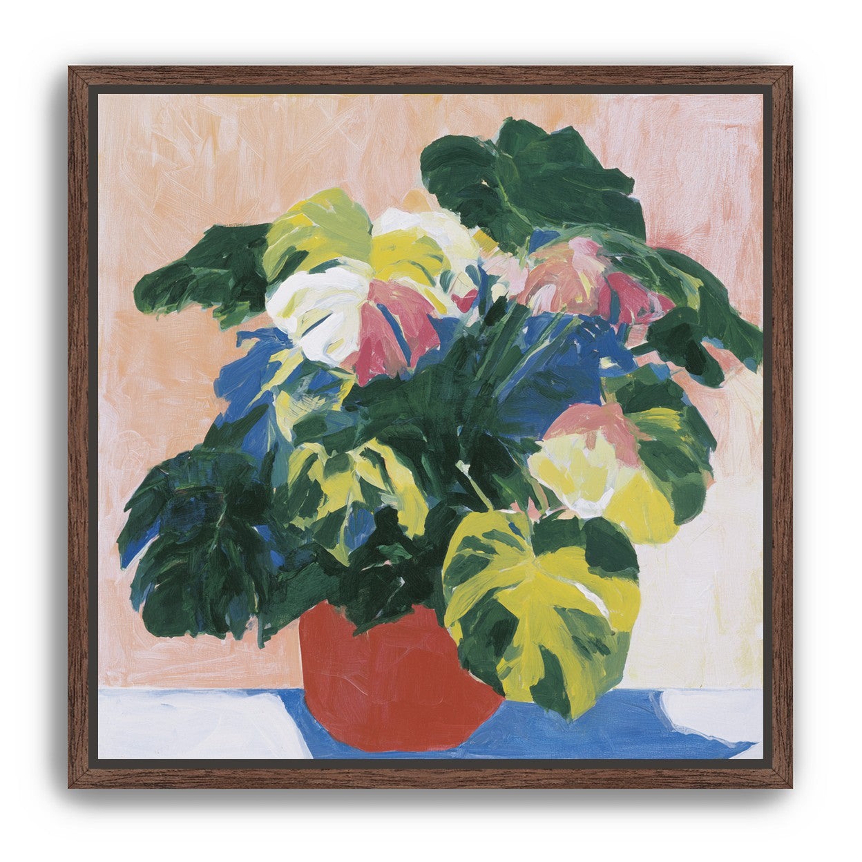 Red pot under heavy leaves