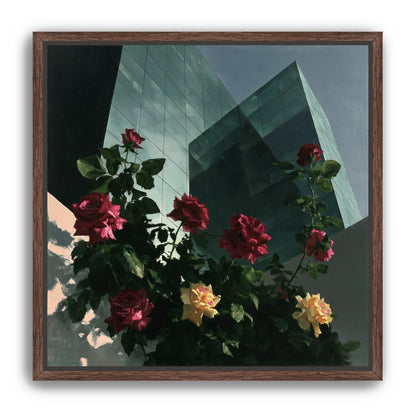 Roses against glass towers