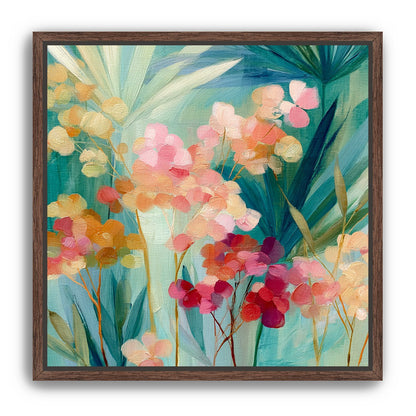 Flowers among teal leaves