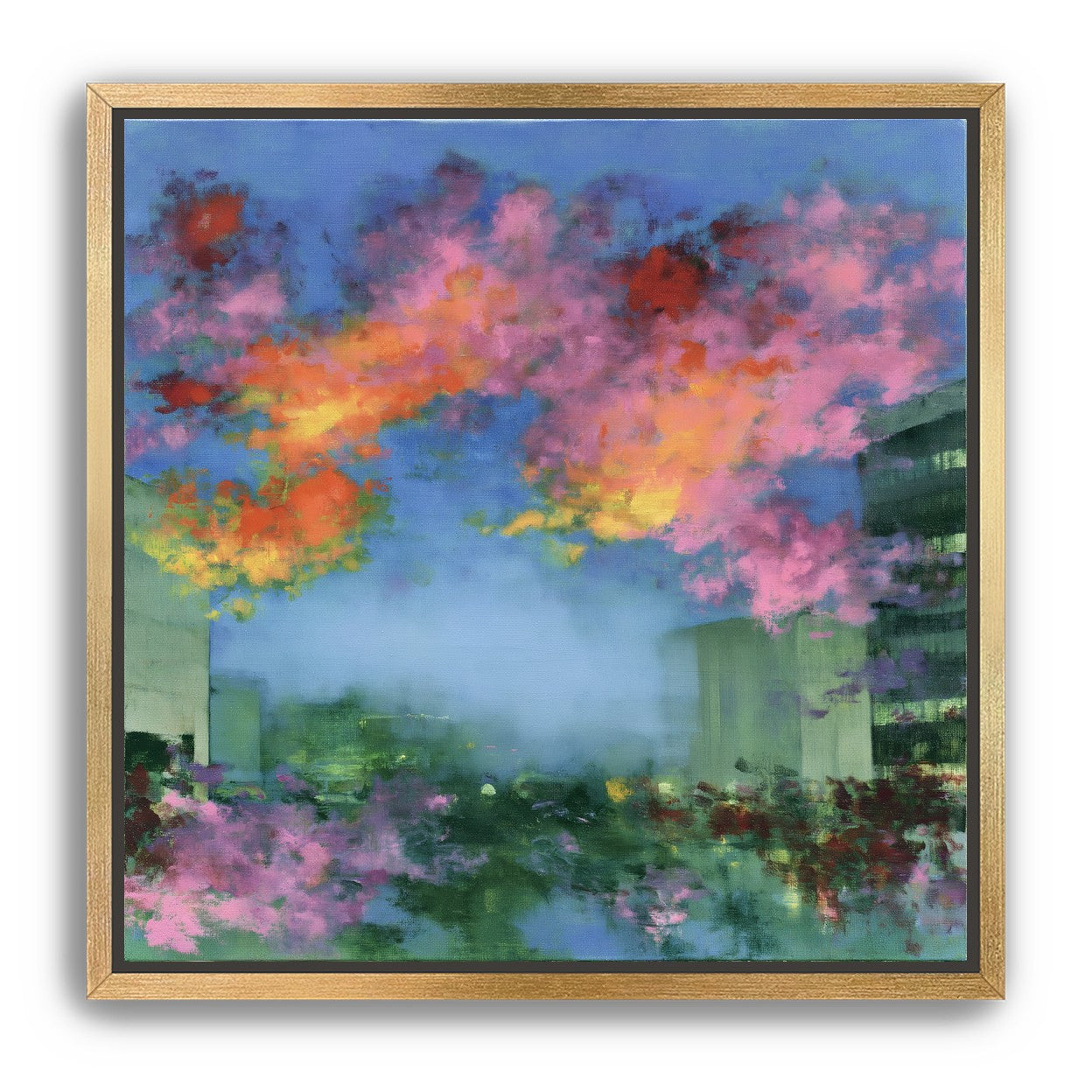 Neon clouds over rooftops