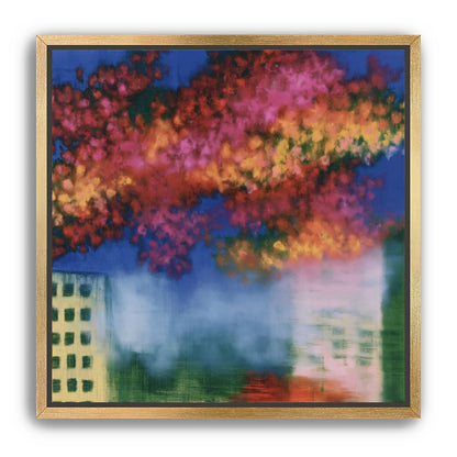 Trees above blurred windows