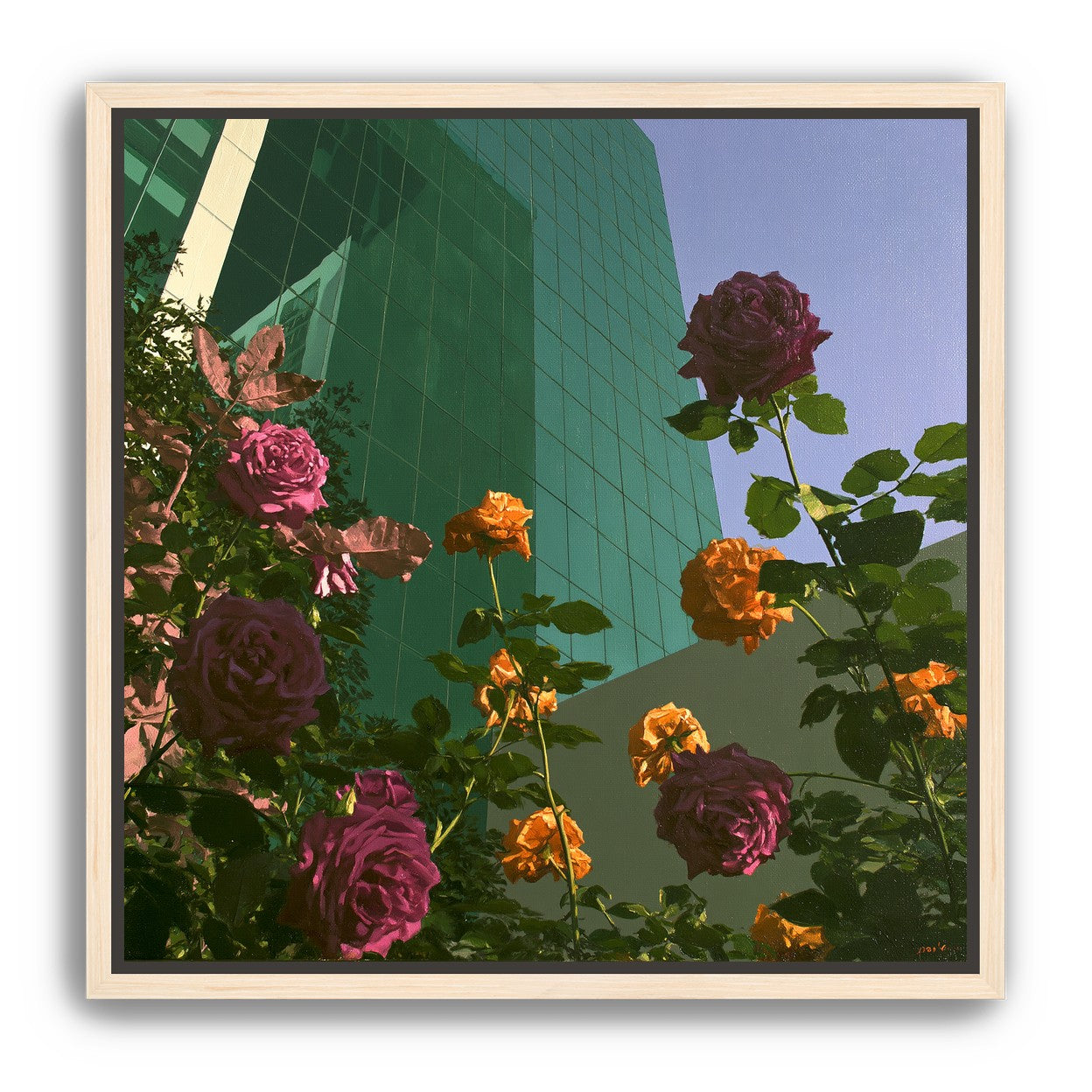 Roses climbing the glass wall