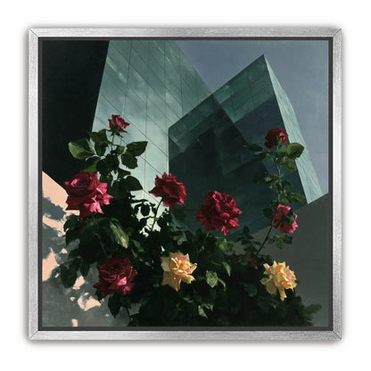 Roses against glass towers