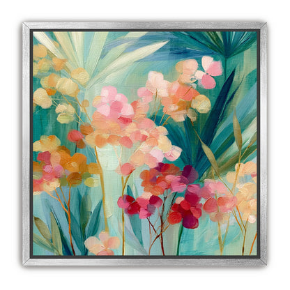 Flowers among teal leaves