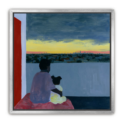 City lights beyond the parapet