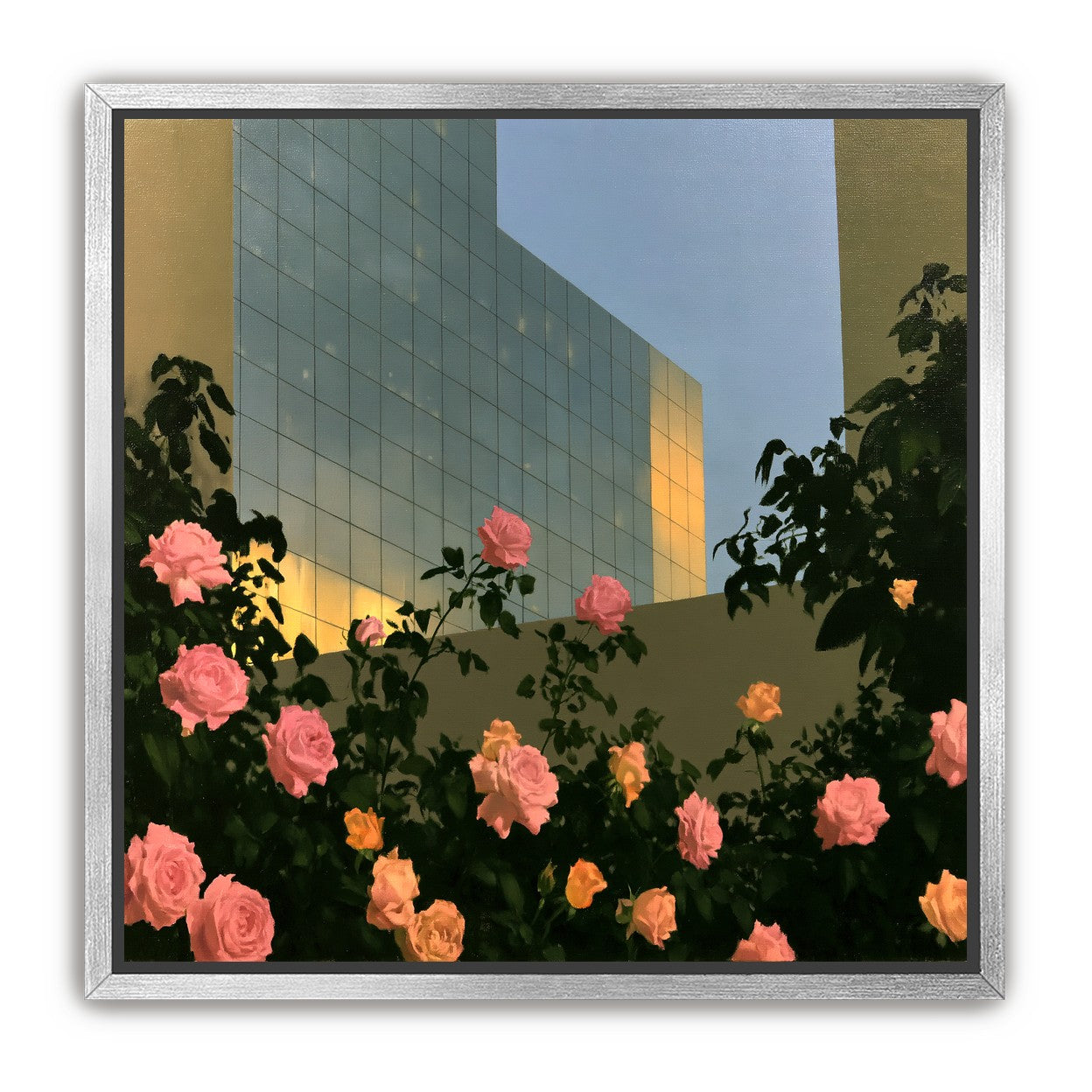 Roses against the glass wall