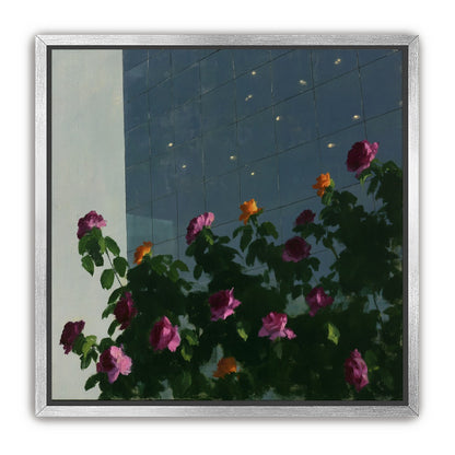 Flowers against the glass tower