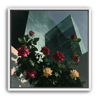 Roses against glass towers