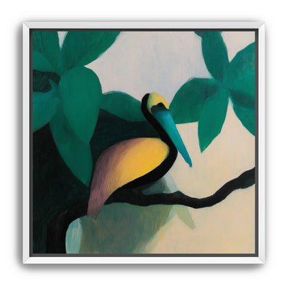 Blue beak in teal leaves